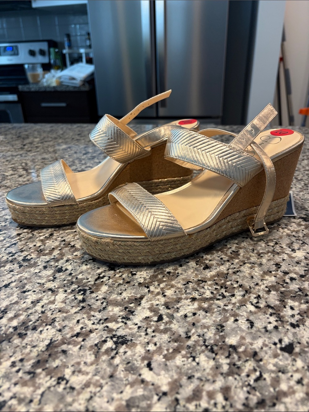 Jessica Simpson Metallic Gold Wedge Sandals with Ankle Strap